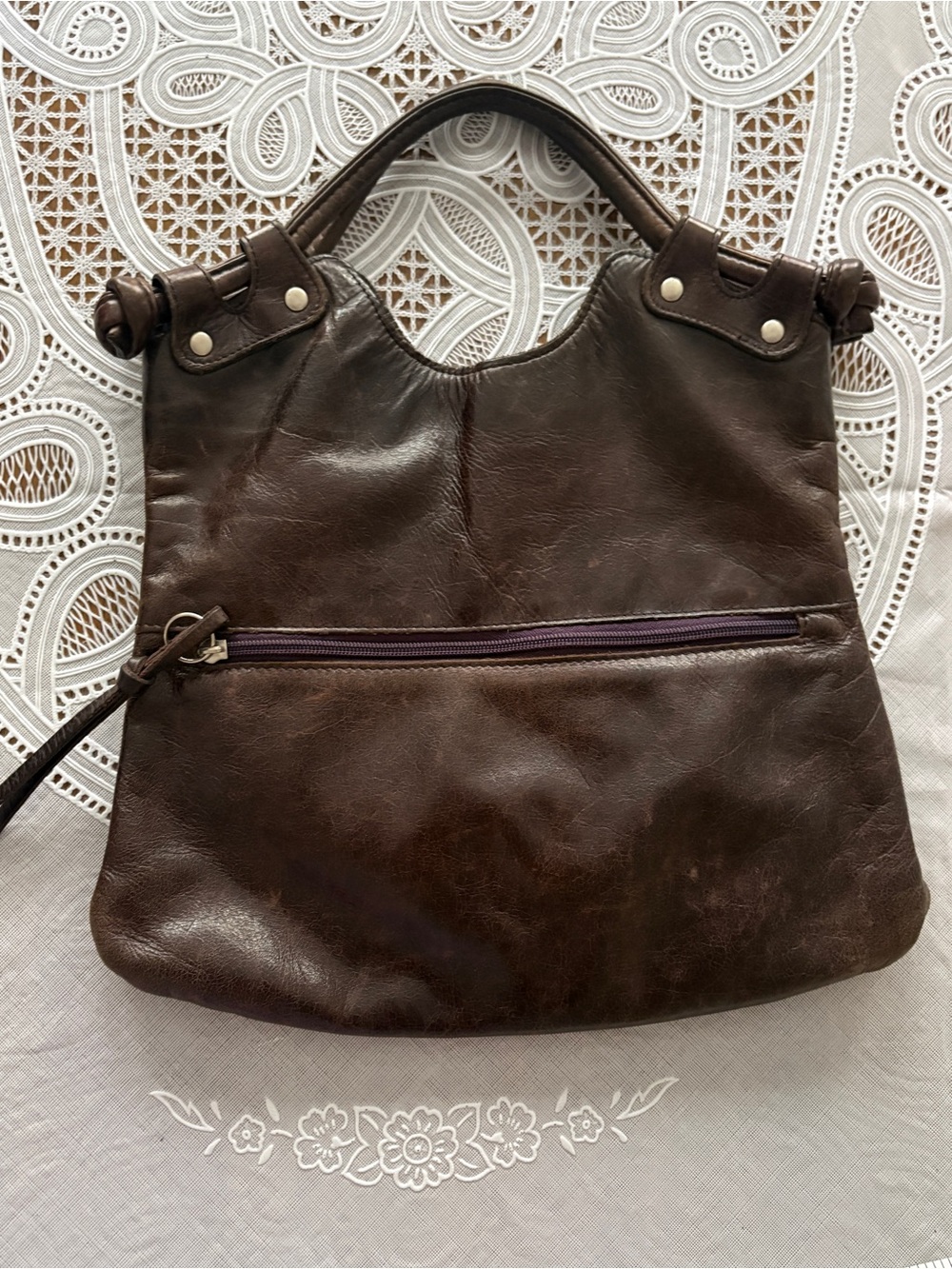 HOBO Dark Plum Leather Hobo Bag with Front Zip